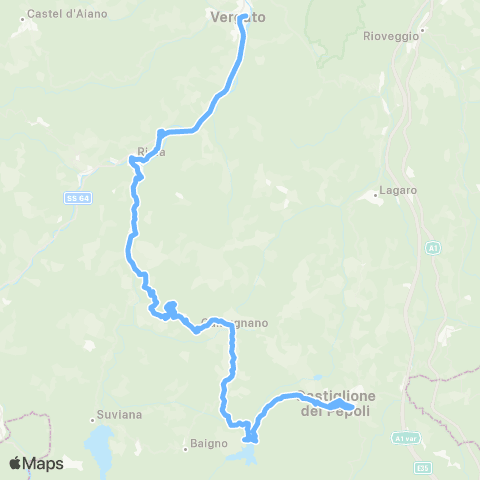 Tper BO Vergato - Riola - Camugnano - Brasimone - Castiglione dei Pepoli map