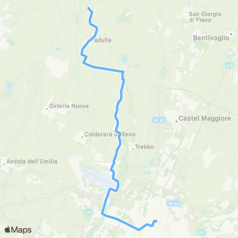 Tper BO Bologna Stazione Centrale - Lippo - Longara - Padulle - Bagno di Piano map