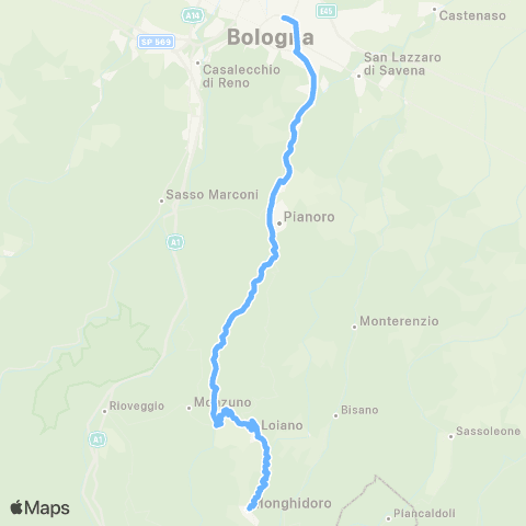 Tper BO Diretta Monghidoro - Loiano - Rastignano - Bologna map
