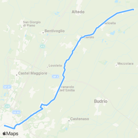 Tper BO Bologna Piazza dei Martiri - Granarolo dell'Emilia - Minerbio - Baricella - Mondonuovo map