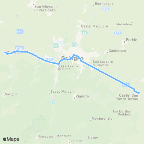 Tper BO Bazzano - Casalecchio di Reno - Bologna - Ospedale Sant'Orsola - San Lazzaro di Savena - Castel San Pietro Terme map