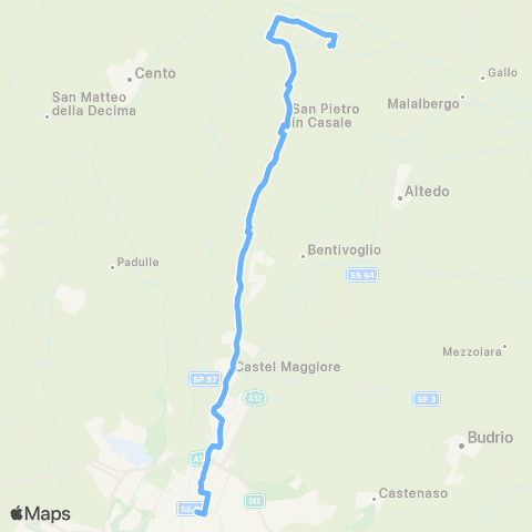 Tper BO Bologna Piazza dei Martiri - Castel Maggiore - San Giorgio di Piano / Castello D'Argile - Cento / San Pietro in Casale - San Venanzio di Galliera map