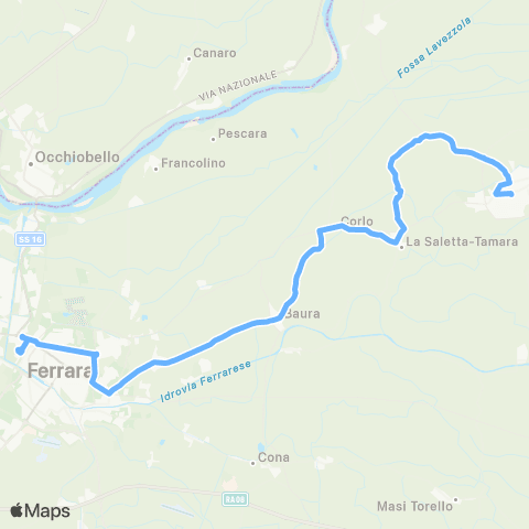 Tper FE Goro-Ariano-Copparo-Baura-Ferrara map