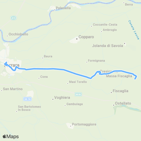 Tper FE Massafiscaglia-Tresigallo-Bivio Villanova-Ferrara map