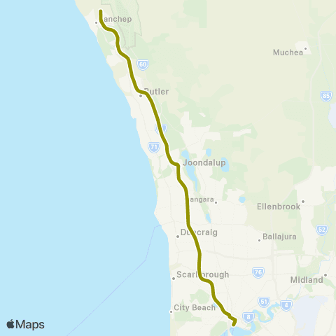 Transperth Yanchep map
