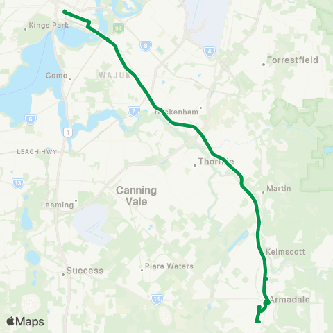 Transperth Elizabeth Quay - Armadale map