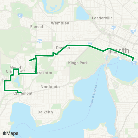 Transperth East Perth - Claremont map