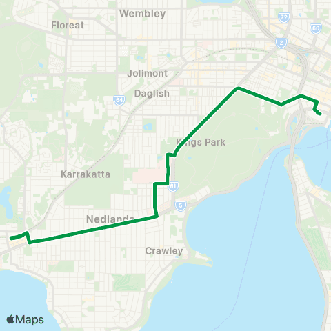 Transperth East Perth - Fremantle map