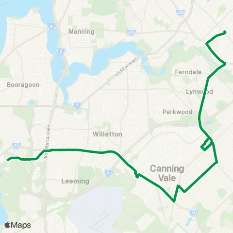 Transperth Murdoch U - Thornlie map