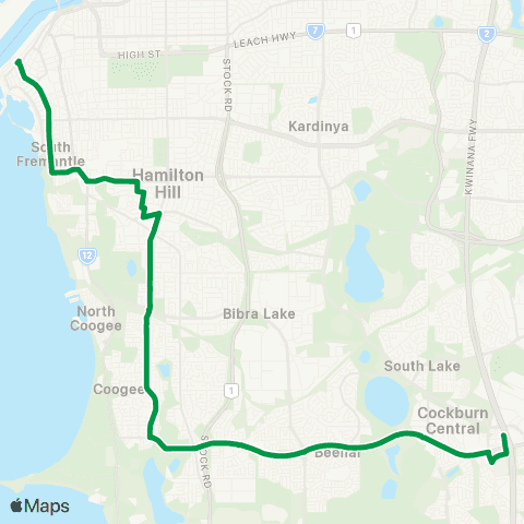 Transperth Cockburn Central - Fremantle map