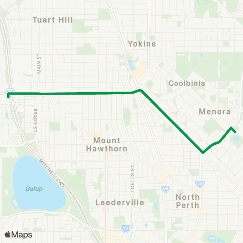 Transperth Glendalough - ECU Mount Lawley map