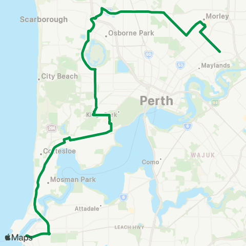 Transperth CircleRoute (Anticlockwise) map