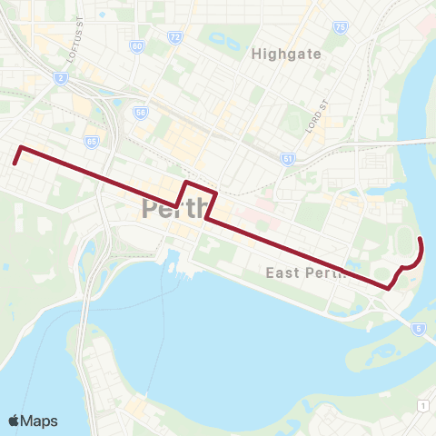 Transperth Red CAT map