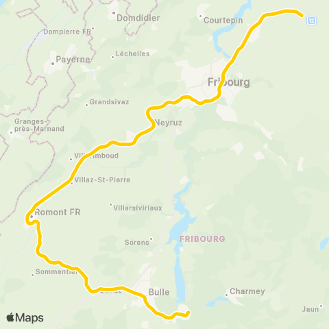 TPF - Transports publics fribourgeois Schmitten FR - Broc-Chocolaterie map