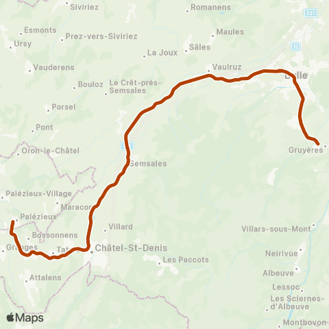TPF - Transports publics fribourgeois Semsales - Palézieux map