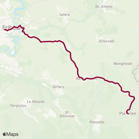 TPF - Transports publics fribourgeois Plaffeien, Dorf - Fribourg/Freiburg, gare rout. map