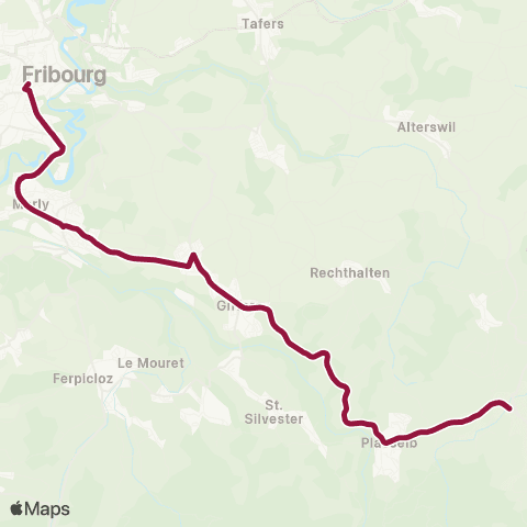 TPF - Transports publics fribourgeois Plaffeien, Dorf - Fribourg/Freiburg, gare rout. map