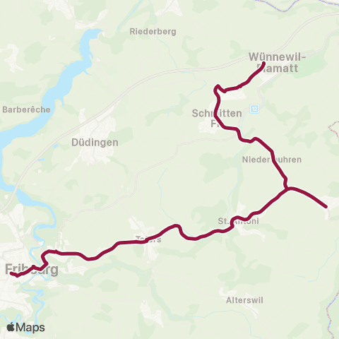 TPF - Transports publics fribourgeois Fribourg/Freiburg, gare rout. - Heitenried, Dorf map