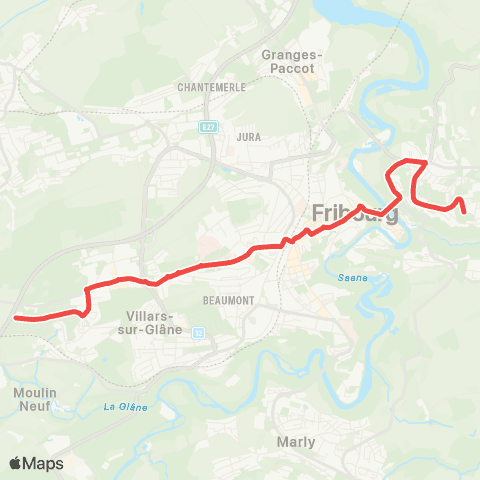 TPF - Transports publics fribourgeois Villars-sur-Glâne, Les Dailles - Fribourg, Schönberg Dunant map