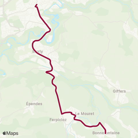 TPF - Transports publics fribourgeois Fribourg/Freiburg, gare rout. - Bonnefontaine, village map