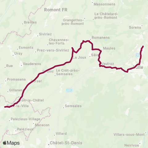 TPF - Transports publics fribourgeois Bulle, gare routière - Vuisternens-dt-Romont, forge map