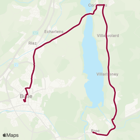 TPF - Transports publics fribourgeois Broc-Village, gare - Bulle, gare routière map