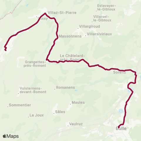 TPF - Transports publics fribourgeois Bulle, gare routière - Romont FR, gare map