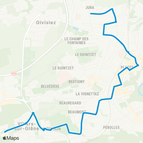 TPF - Transports publics fribourgeois Villars-sur-Glâne, gare - Fribourg, Torry map