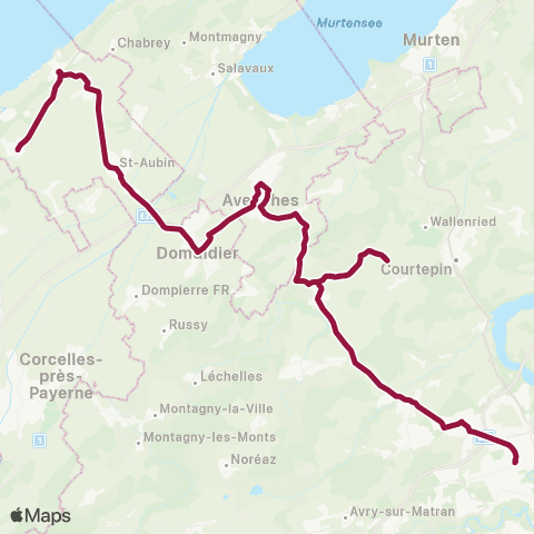 TPF - Transports publics fribourgeois Fribourg/Freiburg, gare rout. - Gletterens, lac map