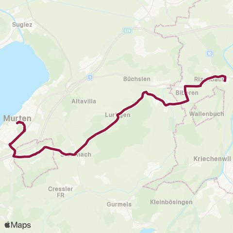 TPF - Transports publics fribourgeois Gümmenen, Bahnhof - Murten/Morat, Bahnhof map