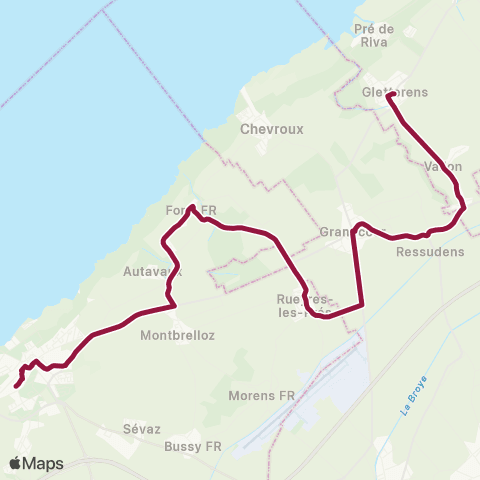 TPF - Transports publics fribourgeois Gletterens, village - Estavayer-le-Lac, gare rout. map