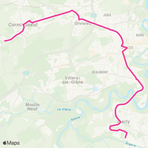 TPF - Transports publics fribourgeois Marly, piscine - Corminboeuf, anc. poste map