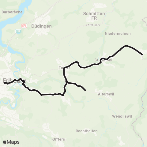TPF - Transports publics fribourgeois Fribourg/Freiburg, gare rout. - Heitenried, Dorf map