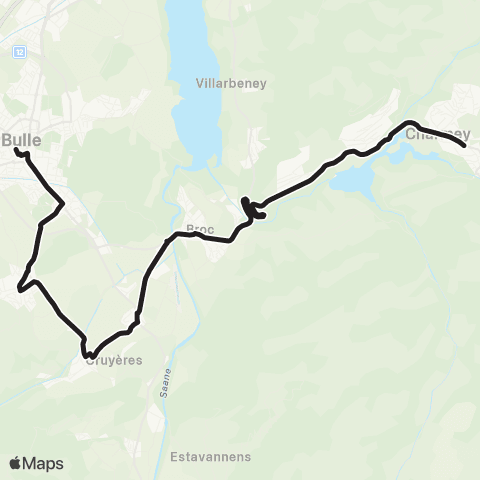 TPF - Transports publics fribourgeois Bulle, gare routière - Charmey (Gruyère), village map