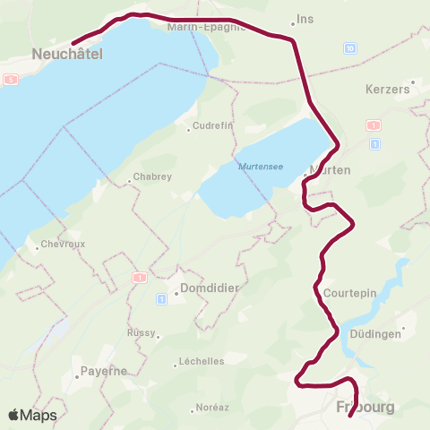 TPF - Transports publics fribourgeois Neuchâtel - Fribourg/Freiburg map