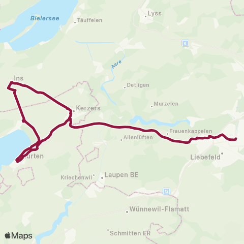 TPF - Transports publics fribourgeois Bern, Bahnhof - Galmiz, Käserei map