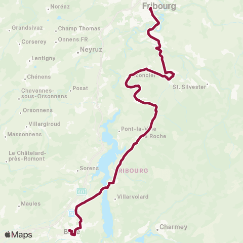 TPF - Transports publics fribourgeois Fribourg/Freiburg, gare rout. - Bulle, gare routière map