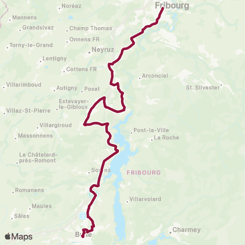 TPF - Transports publics fribourgeois Fribourg/Freiburg, gare rout. - Bulle, gare routière map