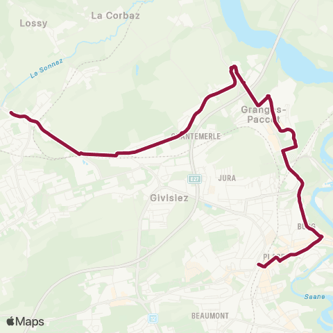TPF - Transports publics fribourgeois Fribourg/Freiburg, gare rout. - Belfaux, Laiterie map