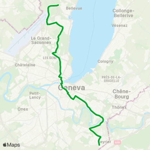 tpg - Transports publics genevois Veyrier, Tournettes - Bellevue GE, Valavran map