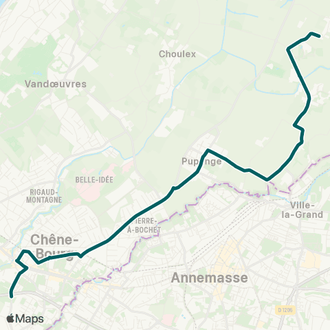 tpg - Transports publics genevois Thônex, Sous-Moulin - Jussy, Lullier map