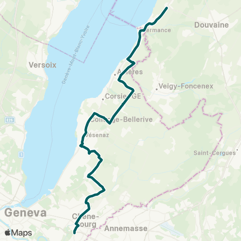 tpg - Transports publics genevois Hermance, village - Thônex, Sous-Moulin map