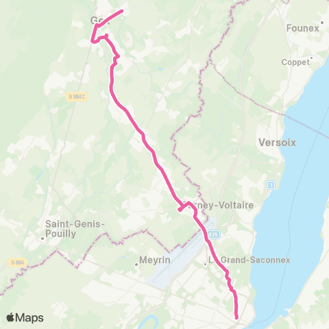 tpg - Transports publics genevois Gex, L'Aiglette - Genève, gare Cornavin map
