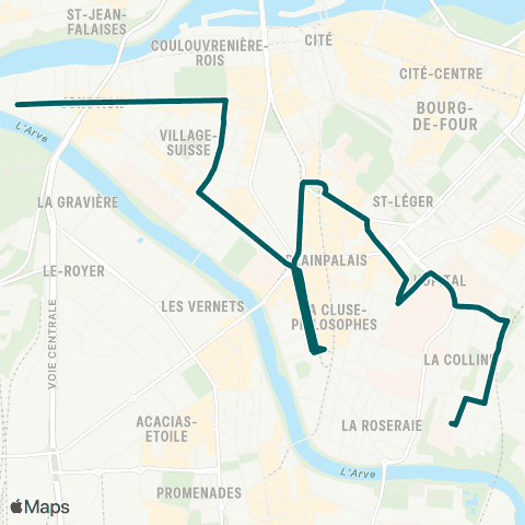 tpg - Transports publics genevois Genève, Beau-Séjour - Genève, Pointe de la Jonction map