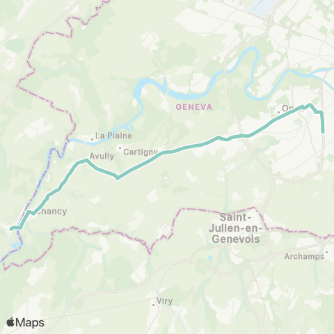 tpg - Transports publics genevois Chancy, douane - Grand-Lancy, Stade de Genève map
