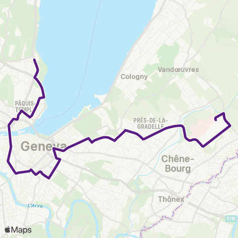 tpg - Transports publics genevois Thônex, Hôp. Trois-Chêne - Genève, Jardin Botanique map