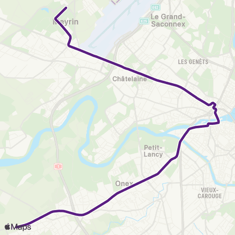 tpg - Transports publics genevois Meyrin, Gravière - Bernex, Vailly map