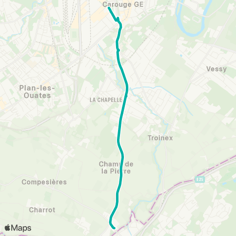 tpg - Transports publics genevois Carouge GE, Tours - Croix-de-Rozon, douane map