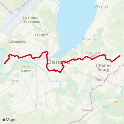 tpg - Transports publics genevois Thônex, Belle-Terre Pl. Araire - Vernier, Lignon Tours map