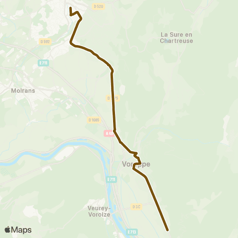Transports du Pays Voironnais Voreppe Logis neuf - Voiron Gare Sud map